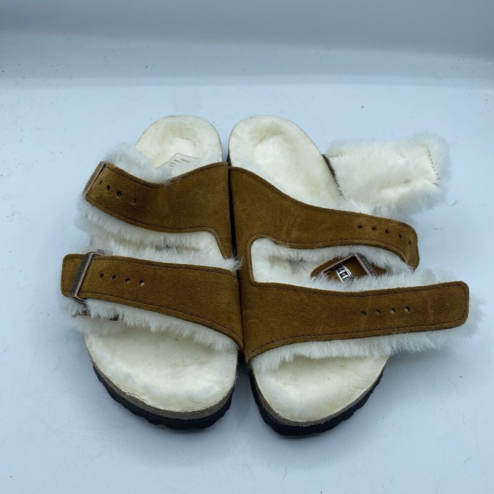 Birkenstock Arizona Sandals Womens US 5 EU 36 Shearling Slide Cognac Casual NWOB